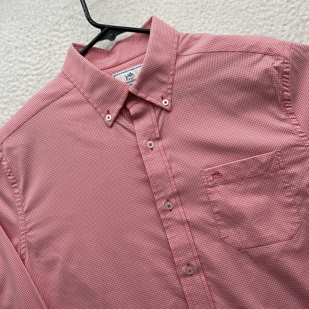 Southern Tide Intercoastal Shirt Mens Medium M Pink Gingham Micro Check Nylon